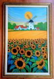 Tablou pictat manual pe p&acirc;nză LAN DE FLOAREA SOARELUI 50x80 cm