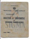 PREFECTURA POLITIEI CAPITALEI, BULETIN DE INSCRIERE LA BIROUL POPULATIEI, 1941