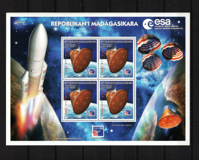 Madagascar, 1999 | ESA - Prima poştă europeană din Cosmos | Bloc 4v - MNH | aph foto