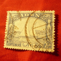 Timbru ADEN colonie Britanica 1937 - Corabie , val. 2 1/2 asi ,albastru , stamp.