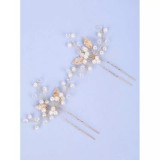 Cumpara ieftin Ace Par Mireasa, Model cu Pietre si Perle 10.5x7,5cm, Aurii , 2buc - 01601
