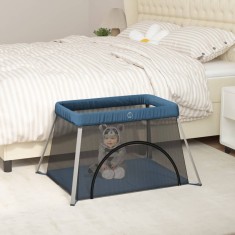 Gossi tarc pentru copii cu saltea, bleumarin, panza textil