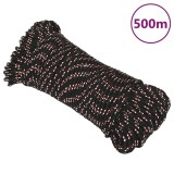vidaXL Fr&acirc;nghie de barcă, negru, 3 mm, 500 m, polipropilenă