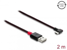 Cablu EASY-USB 2.0-A la USB Type C drept/unghi stanga/dreapta T-T 2m Negru, Delock 81547