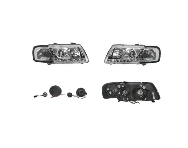 Set faruri tuning AUDI A3 (8L), 01.1996-04.2003, Taiwan, partea stanga+dreapta, pozitie pe LED;tip bec H1+H1; manual/electric; transparent, argintiu;