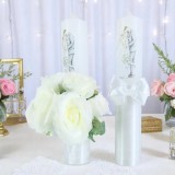 Set 2 Lumanari pentru Nunta cu Flori si Fundita - LN07