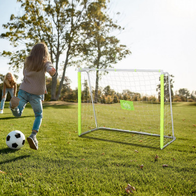 HOMCOM Poarta de fotbal pentru Adulti Copii, Plasa din PE, din Metal Oxford Alb Galben foto