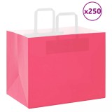 vidaXL Pungi de h&acirc;rtie 250 buc cu m&acirc;nere roz 32x22x24 cm