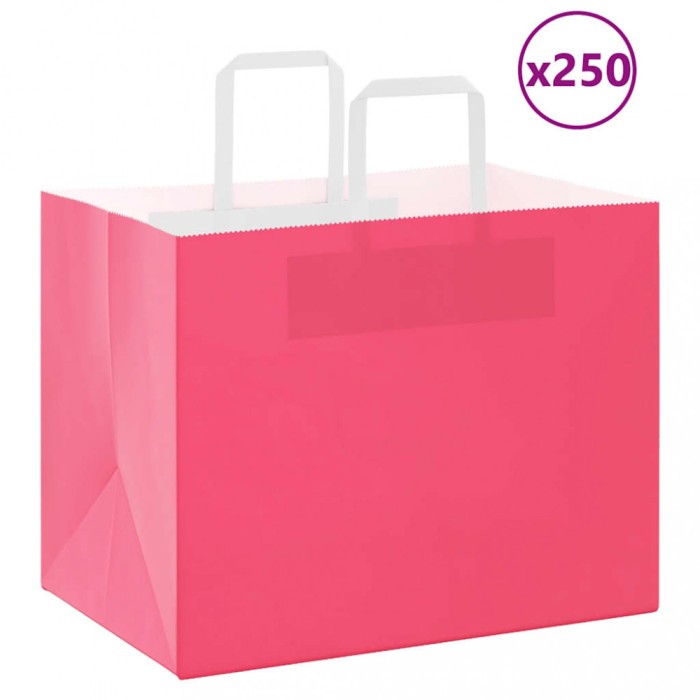 vidaXL Pungi de h&acirc;rtie 250 buc cu m&acirc;nere roz 32x22x24 cm