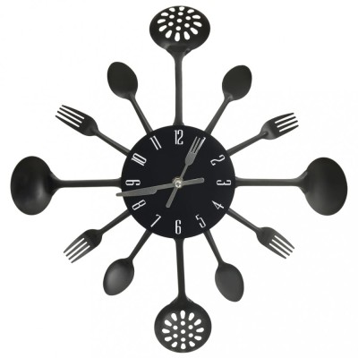 Ceas perete cu model lingura/furculita, negru, 40 cm, aluminiu foto