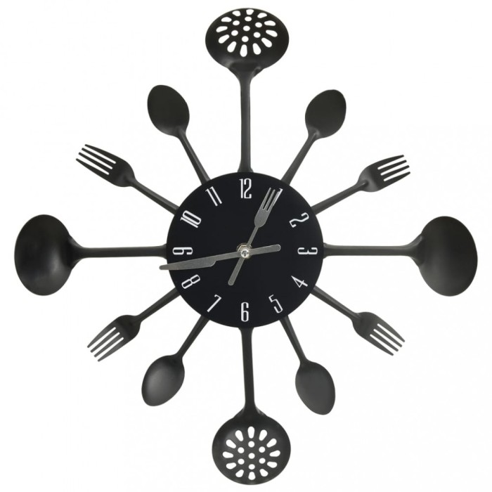 Ceas perete cu model lingura/furculita, negru, 40 cm, aluminiu