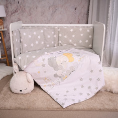 Set lenjerie pat, 60 x 120 cm, Smile Bumbac Ranforce, Lorelli, Elephant Grey Stars