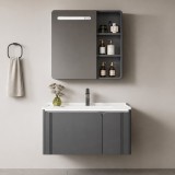 Set Mobilier ORIA pentru Baie, Dulap Lavoar+Dulap Oglinda 60cm, 2 Piese, Gri si Alb