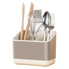 Uscator de tacamuri, Suport de scurgere si Organizator CRALEX Mora, Bej, 5 Compartimente, Tava de scurgere detasabila, Design Modern, Material Durabil