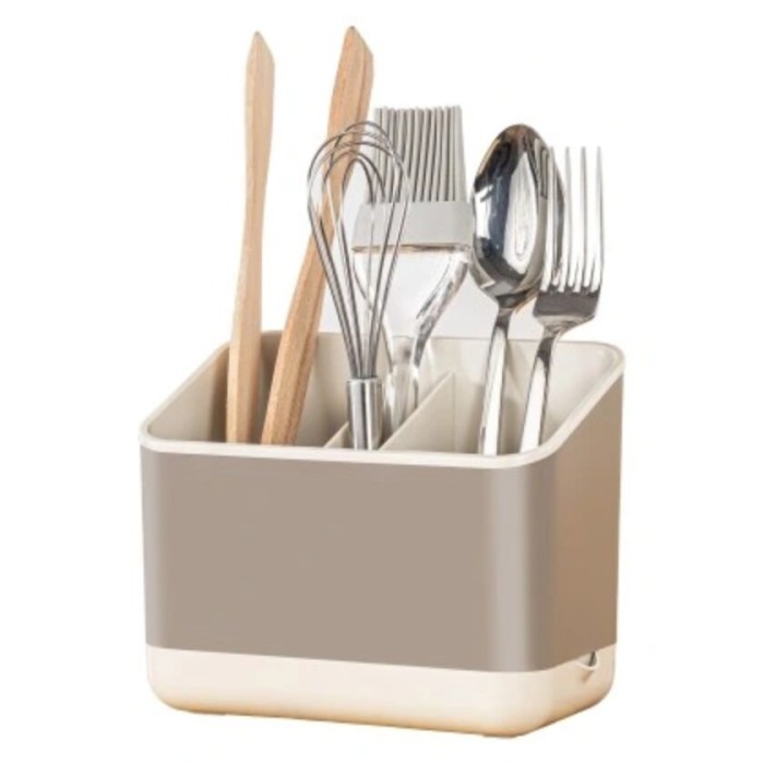 Uscator de tacamuri, Suport de scurgere si Organizator CRALEX Mora, Bej, 5 Compartimente, Tava de scurgere detasabila, Design Modern, Material Durabil