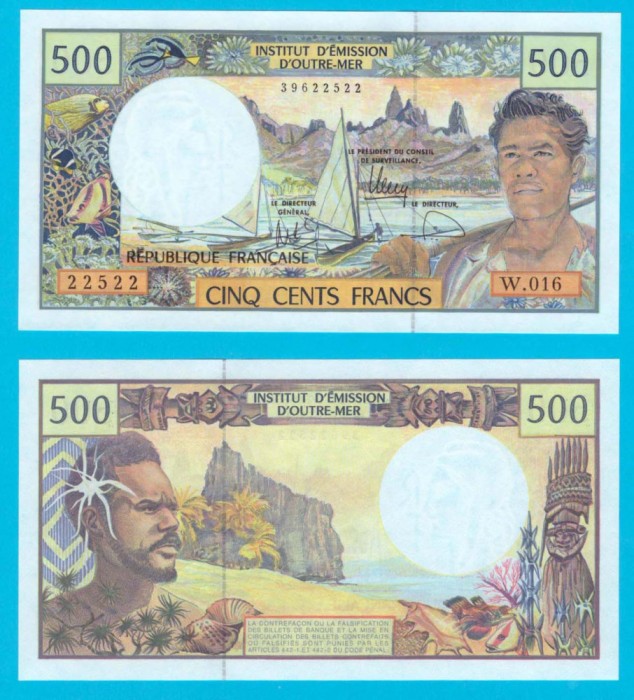 Polinezia Franceza (p#1) 500 Francs 2012 UNC &#039;Pescar&#039; serie: W.016 22522