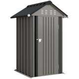 Outsunny Depozit metalic pentru unelte 1,17 m&sup2;, magazie cu acoperiș &icirc;n două ape, ventilație, lacăt și mănuși, 122 x 121 x 192 cm | Aosom Romania