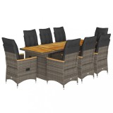 Cumpara ieftin Set bistro de gradina cu perne, 9 piese, gri, poliratan