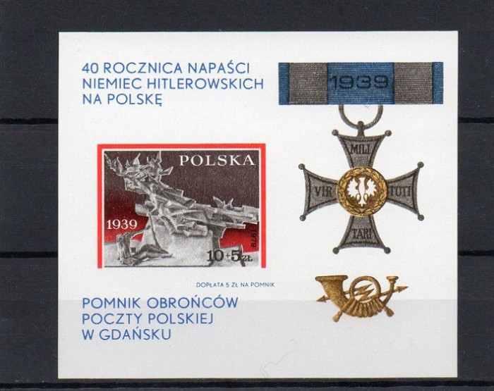 Polonia, medalii, 40 ani de la invazia germana, bloc, 1979, MNH