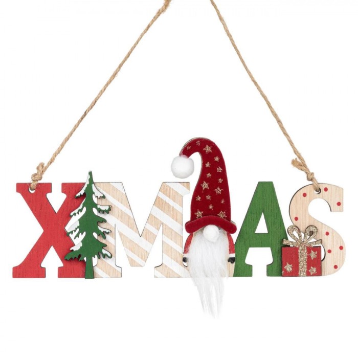 Decorațiune Suspendabilă Crăciun Gnome, Lemn, Multicolor, 20cm