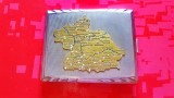 G469-Portvizit vechi Germania-USA probabil alama argintata harta Germania alama in relief cu toate orasele,Statele Unite cu toate statele americane.