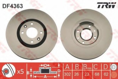 Disc frana PEUGEOT 307 Estate (3E) (2002 - 2016) TRW DF4363 foto