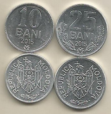 MOLDOVA SET / LOT ( 2 buc ) : 10 BANI + 25 BANI 2015 , a UNC foto