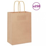 vidaXL Pungi de h&acirc;rtie 250 buc cu m&acirc;nere maro 15x8x21 cm