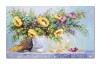 Tablou 3D living, dormitor Vaza cu trandafiri galbeni pictat manual, 100x60cm ulei pe panza efect 3D, Valentin Pop
