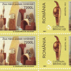 ROMANIA 2001 LP 1540 ZIUA MARCII POSTALE ROMANESTI BLOC DE 4 TIMBRE MNH
