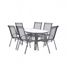 Set mobilier pentru gradina HECHT Ekonomy Set 6, masa cu 6 scaune, schelet metalic