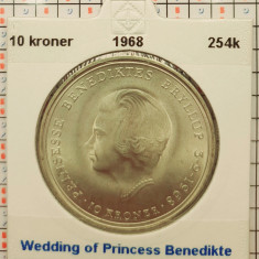 Danemarca 10 kroner 1968 argint - Wedding of Princess Benedikte - km 857 - G011