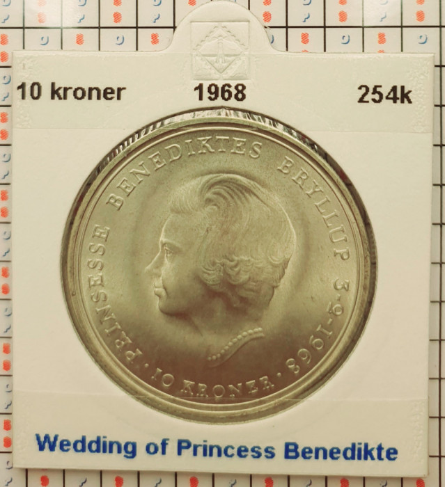 Danemarca 10 kroner 1968 argint - Wedding of Princess Benedikte - km 857 - G011