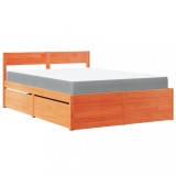 Cumpara ieftin Pat cu sertare saltea, maro ceruit, 120x190 cm, lemn masiv pin