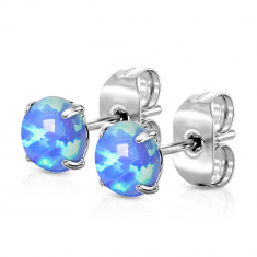 Cercei din oțel - opal sintetic rotund albastru, &amp;icirc;nchidere cu știft - Diametru: 4 mm foto