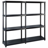 Raft Depozitare Negru vidaXL, 4 Polițe, 122x30.5x130 cm, Plastic, Rafturi Cărți, Obiecte Decorative
