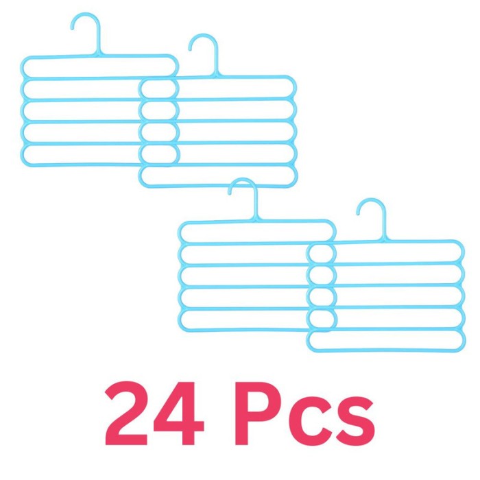 Set 24 Umerase Multifunctionale din Plastic cu 5 pozitii pentru Haine si Accesorii, Anti-derapante, 31 x 31 cm, Albastru
