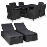VidaXL Set mobilier de exterior, 9 piese, negru, poliratan 3057810