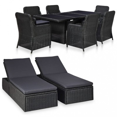 vidaXL Set mobilier de exterior, 9 piese, negru, poliratan 3057810 foto