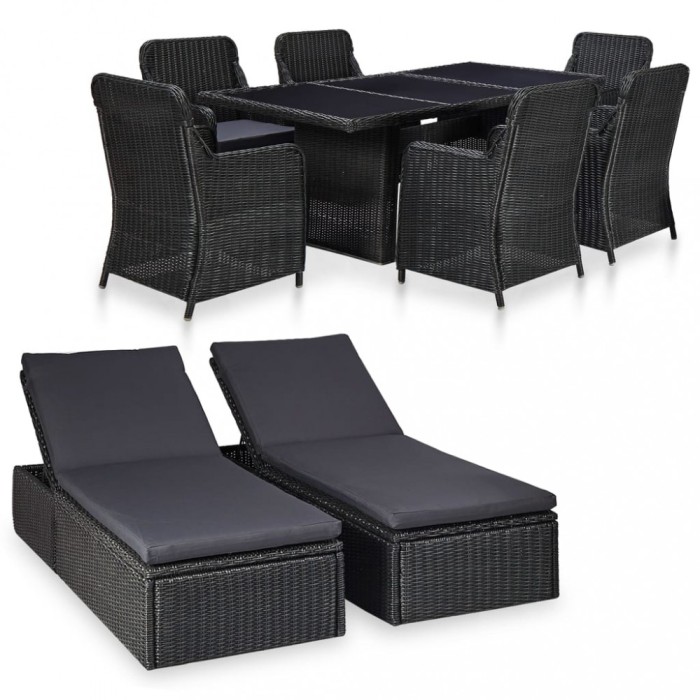 vidaXL Set mobilier de exterior, 9 piese, negru, poliratan 3057810