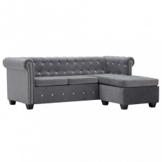 vidaXL Canapea Chesterfield, forma L, catifea, 199 x 142 x 72 cm, gri foto