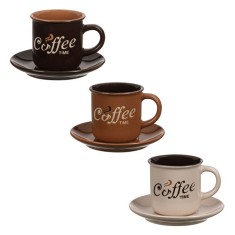 Set cesti ceramice maro mat &amp;amp; farfurie de 3 culori 130ml - 3buc foto