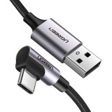 Ugreen - Data Cable Right Angle US284 (50942) - USB to Type-C, Fast Charge, 18W, 3A, 480Mbps, QC3.0, 2m - Space Gray