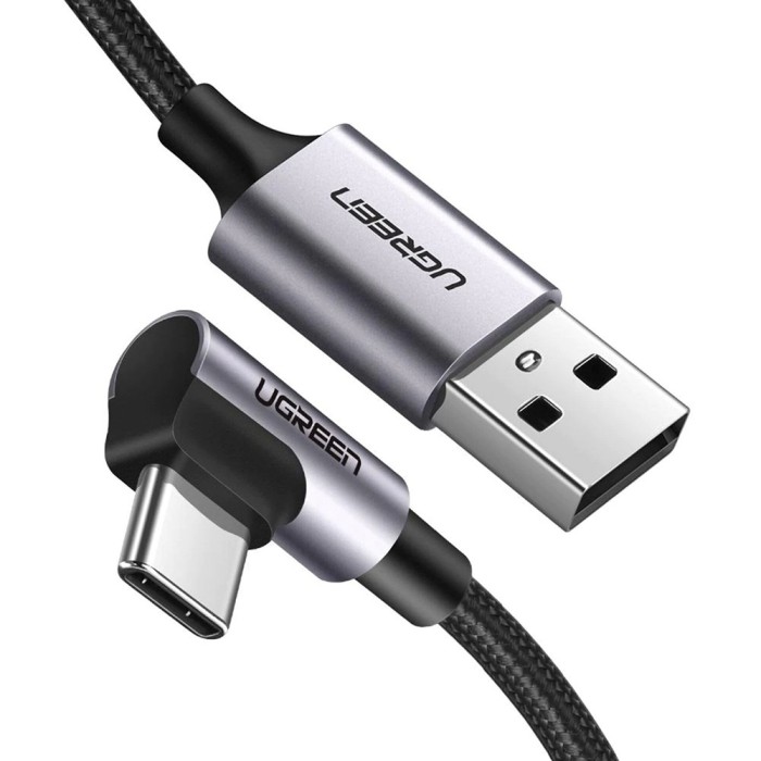 Ugreen - Data Cable Right Angle US284 (50942) - USB to Type-C, Fast Charge, 18W, 3A, 480Mbps, QC3.0, 2m - Space Gray