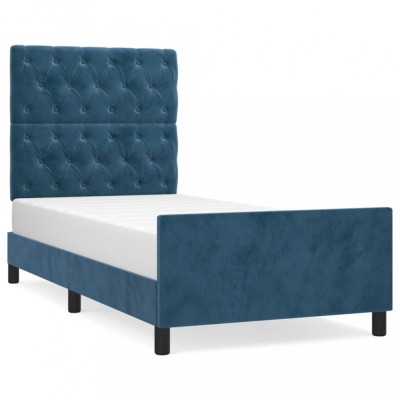 Cadru de pat cu tăblie, albastru &amp;icirc;nchis, 80x200 cm, catifea foto