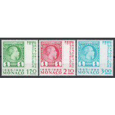 Monaco 1985 Mi 1677/79 MNH - Expoziție int de timbre Centenarul de timbre Monaco