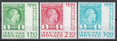 Monaco 1985 Mi 1677/79 MNH - Expoziție int de timbre Centenarul de timbre Monaco foto