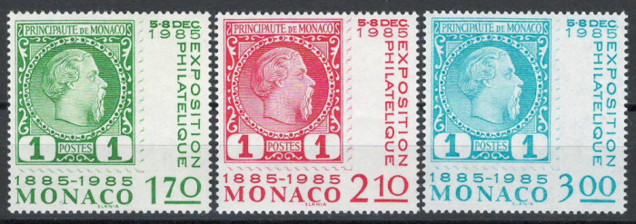 Monaco 1985 Mi 1677/79 MNH - Expoziție int de timbre Centenarul de timbre Monaco