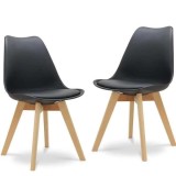 Set 2 Scaune Mercaton Grosseto, Stil Scandinav cu Picioare din Lemn, Sezut din PP si Perna din Piele Ecologica, Maxim 120 Kg, 49