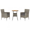 Set bistro de gradina cu perne, 3 piese, gri, poliratan